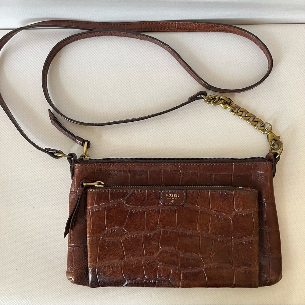 Fossil Mimi Croc Embossed Leather Crossbody Bag